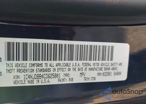 2012 Jeep Compass Sport z USA, uszkodzony, nr VIN 1C4NJDBB4CD625801